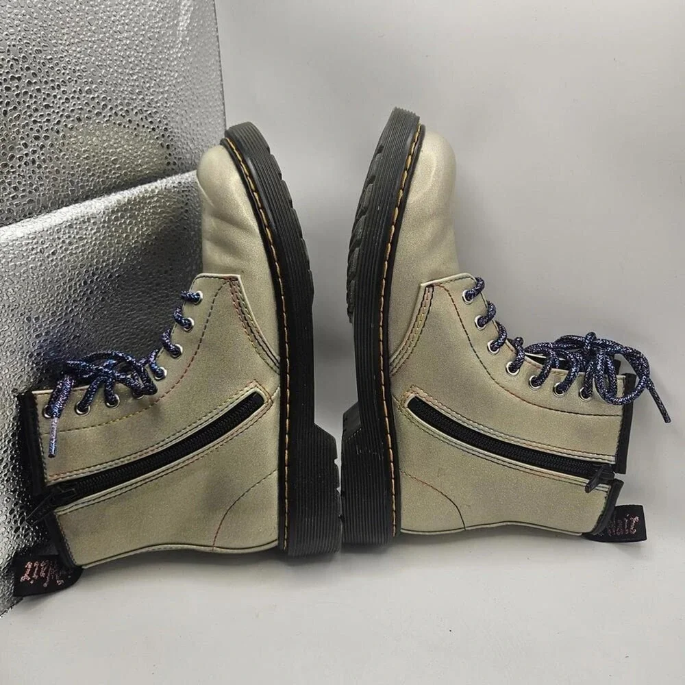 Dr Doc Martens Kids Gold Glitter Combat Grunge Alt Grunge Punk Boots 1460J Sz 3